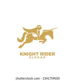 Knight with shield and spear on a horse logo with gold color icon designs symbol template illustration