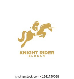 Knight with shield and spear on a horse logo with gold color icon designs symbol template illustration