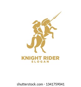 Knight with shield and spear on a horse logo with gold color icon designs symbol template illustration