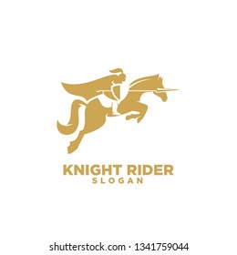 Knight with shield and spear on a horse logo with gold color icon designs symbol template illustration