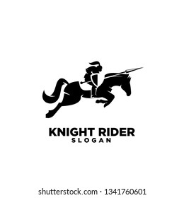 Knight with shield and spear on a horse logo with negative space style icon designs symbol template illustration