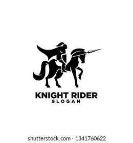 Knight with shield and spear on a horse logo with negative space style icon designs symbol template illustration