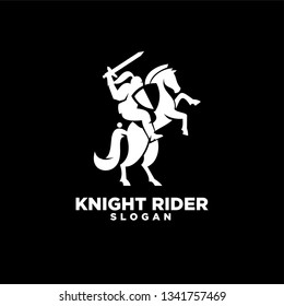 Knight with shield and sword with black background on a horse logo icon designs symbol template illustration