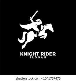 Knight with shield and sword with black background on a horse logo icon designs symbol template illustration