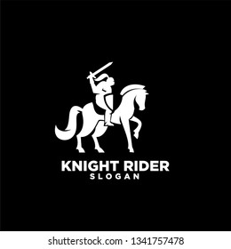 Knight with shield and sword with black background on a horse logo icon designs symbol template illustration