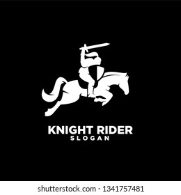 Knight with shield and sword with black background on a horse logo icon designs symbol template illustration