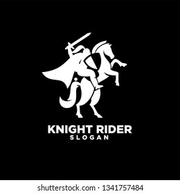 Knight with shield and sword with black background on a horse logo icon designs symbol template illustration