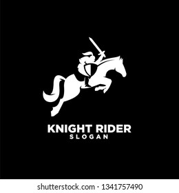 Knight with shield and sword with black background on a horse logo icon designs symbol template illustration