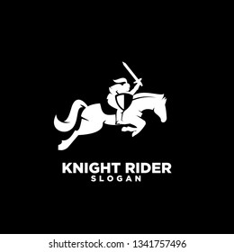 Knight with shield and sword with black background on a horse logo icon designs symbol template illustration