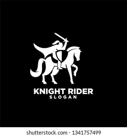 Knight with shield and sword with black background on a horse logo icon designs symbol template illustration