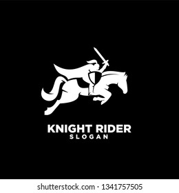 Knight with shield and sword with black background on a horse logo icon designs symbol template illustration