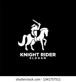 Knight with shield and sword with black background on a horse logo icon designs symbol template illustration