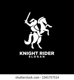 Knight with shield and sword with black background on a horse logo icon designs symbol template illustration