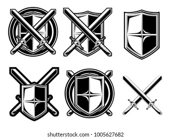 Knight Shield and Sword Emblem and Logo Vector Isolated