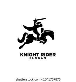 Knight with shield and sword with negative space style on a horse logo icon designs symbol template illustration