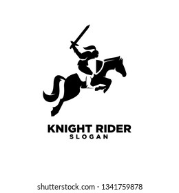 Knight with shield and sword with negative space style on a horse logo icon designs symbol template illustration