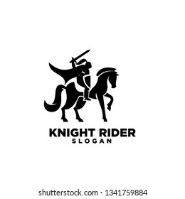 Knight with shield and sword with negative space style on a horse logo icon designs symbol template illustration