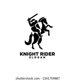 Knight with shield and sword with negative space style on a horse logo icon designs symbol template illustration