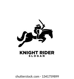 Knight with shield and sword with negative space style on a horse logo icon designs symbol template illustration