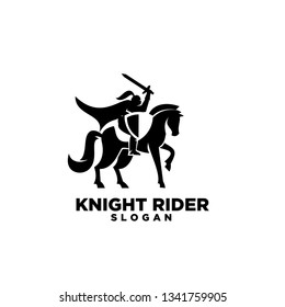 Knight with shield and sword with negative space style on a horse logo icon designs symbol template illustration