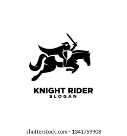 Knight with shield and sword with negative space style on a horse logo icon designs symbol template illustration