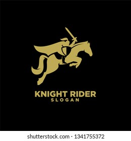 Knight with shield and sword on a horse gold with black background logo icon designs symbol template illustration