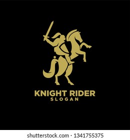 Knight with shield and sword on a horse gold with black background logo icon designs symbol template illustration