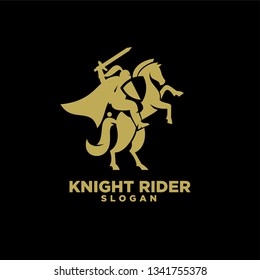 Knight with shield and sword on a horse gold with black background logo icon designs symbol template illustration