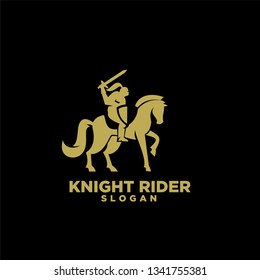 Knight with shield and sword on a horse gold with black background logo icon designs symbol template illustration