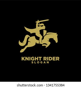 Knight with shield and sword on a horse gold with black background logo icon designs symbol template illustration