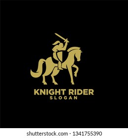 Knight with shield and sword on a horse gold with black background logo icon designs symbol template illustration