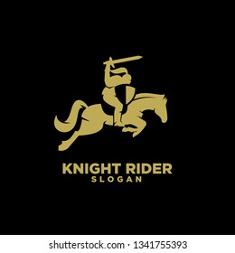 Knight with shield and sword on a horse gold with black background logo icon designs symbol template illustration