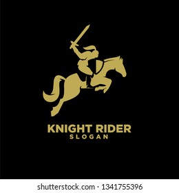 Knight with shield and sword on a horse gold with black background logo icon designs symbol template illustration