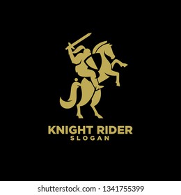 Knight with shield and sword on a horse gold with black background logo icon designs symbol template illustration