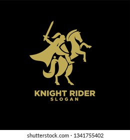 Knight with shield and sword on a horse gold with black background logo icon designs symbol template illustration