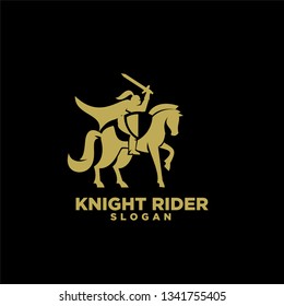 Knight with shield and sword on a horse gold with black background logo icon designs symbol template illustration