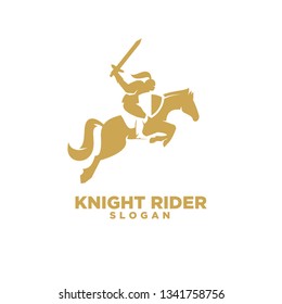 Knight with shield and sword on a horse logo with gold color icon designs symbol template illustration