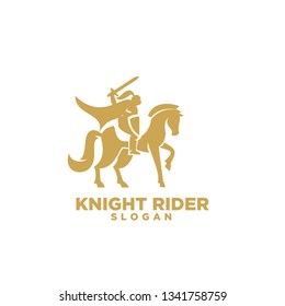 Knight with shield and sword on a horse logo with gold color icon designs symbol template illustration