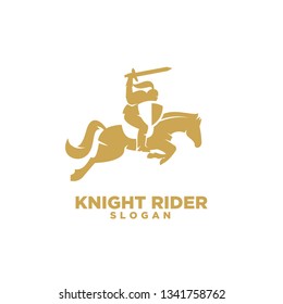 Knight with shield and sword on a horse logo with gold color icon designs symbol template illustration