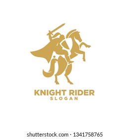 Knight with shield and sword on a horse logo with gold color icon designs symbol template illustration