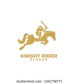 Knight with shield and sword on a horse logo with gold color icon designs symbol template illustration