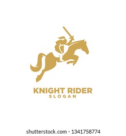 Knight with shield and sword on a horse logo with gold color icon designs symbol template illustration