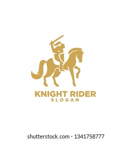 Knight with shield and sword on a horse logo with gold color icon designs symbol template illustration