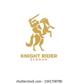 Knight with shield and sword on a horse logo with gold color icon designs symbol template illustration