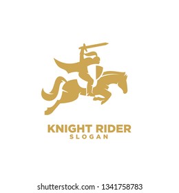 Knight with shield and sword on a horse logo with gold color icon designs symbol template illustration