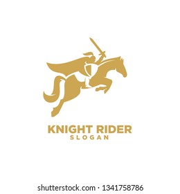 Knight with shield and sword on a horse logo with gold color icon designs symbol template illustration