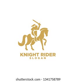 Knight with shield and sword on a horse logo with gold color icon designs symbol template illustration