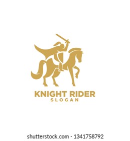 Knight with shield and sword on a horse logo with gold color icon designs symbol template illustration