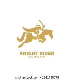 Knight with shield and sword on a horse logo with gold color icon designs symbol template illustration