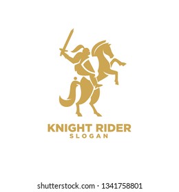 Knight with shield and sword on a horse logo with gold color icon designs symbol template illustration